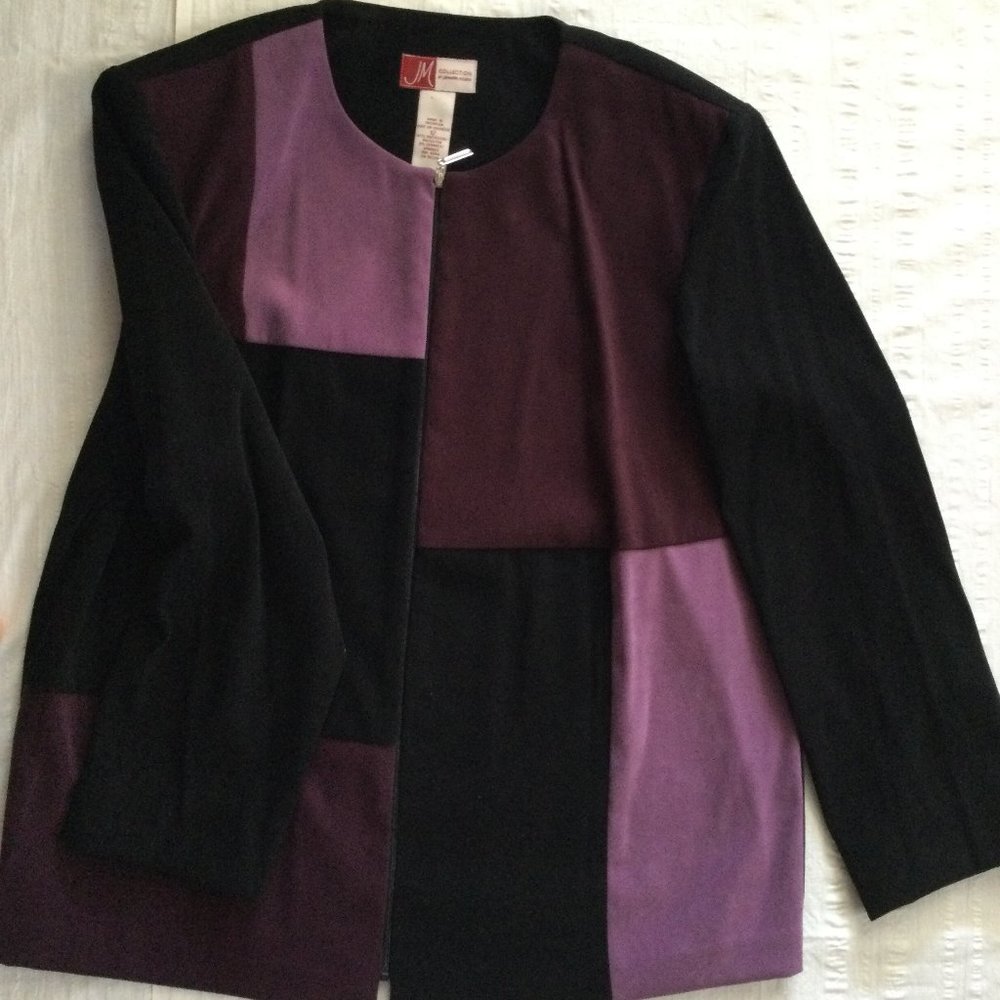 J M collection women's top long sleeve zipper up size 12 brown black jacket
